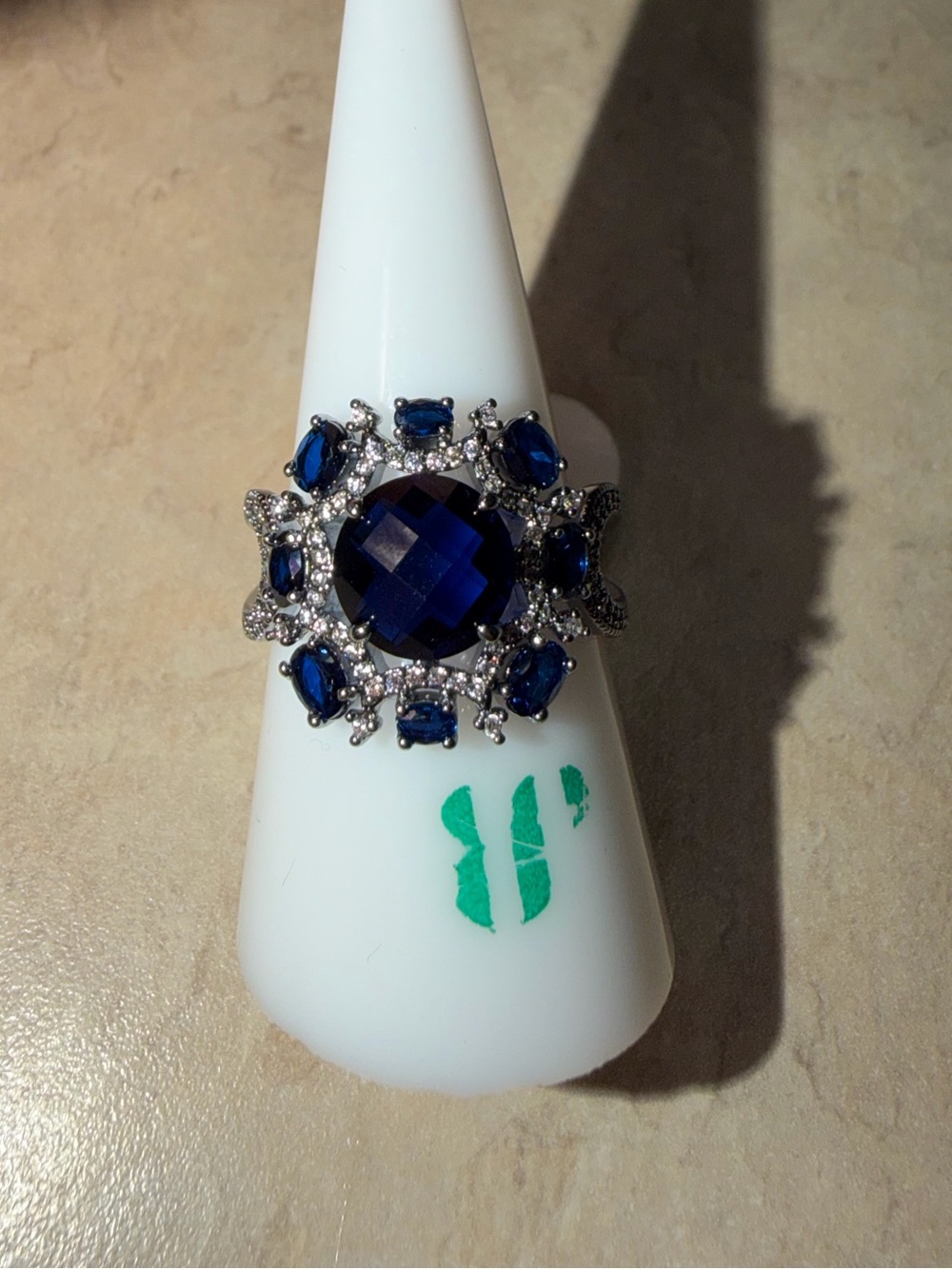 Bomb Party September Size 9 Ring-Kept The Crown Sapphire on Hematite RG79822